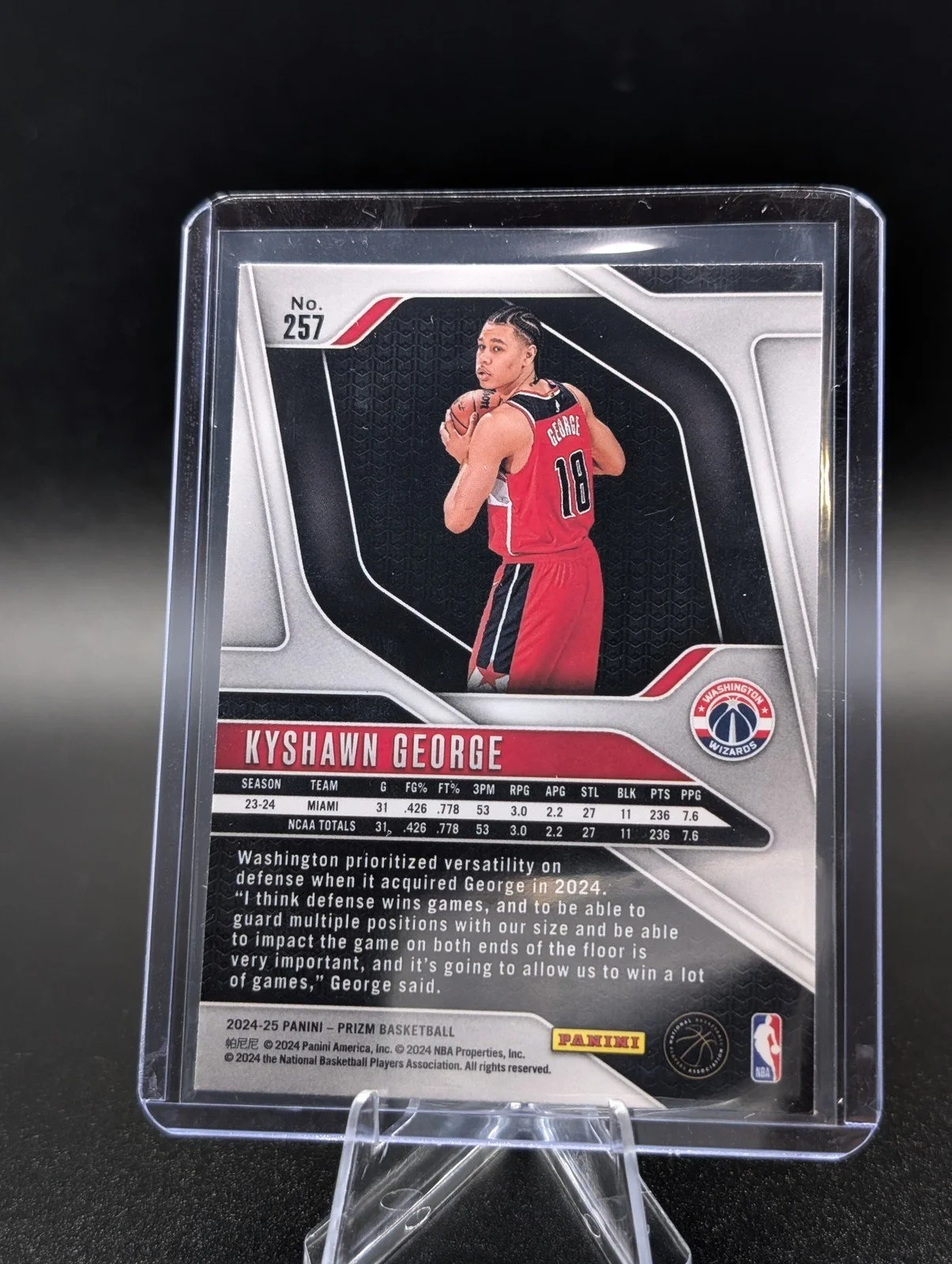 Back of 2024-25 Panini Prizm #257 Kyshawn George