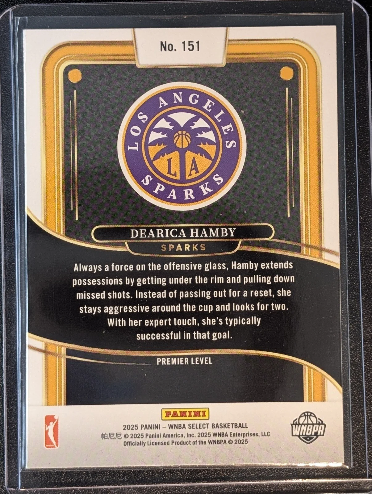 Back of 2025 Panini Select WNBA #151 Dearica Hamby