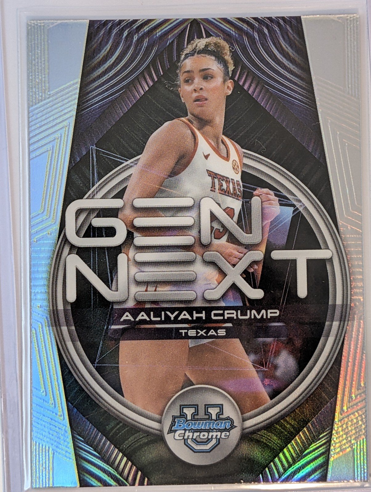 Front of 2025-26 Bowman #GN-12 Aaliyah Crump Gen Next Refractor