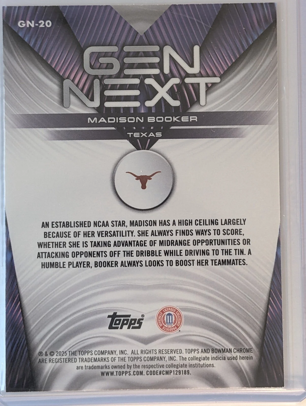 Back of 2025-26 Bowman /150 Madison Booker Mini-Diamond Refractor #GN-20