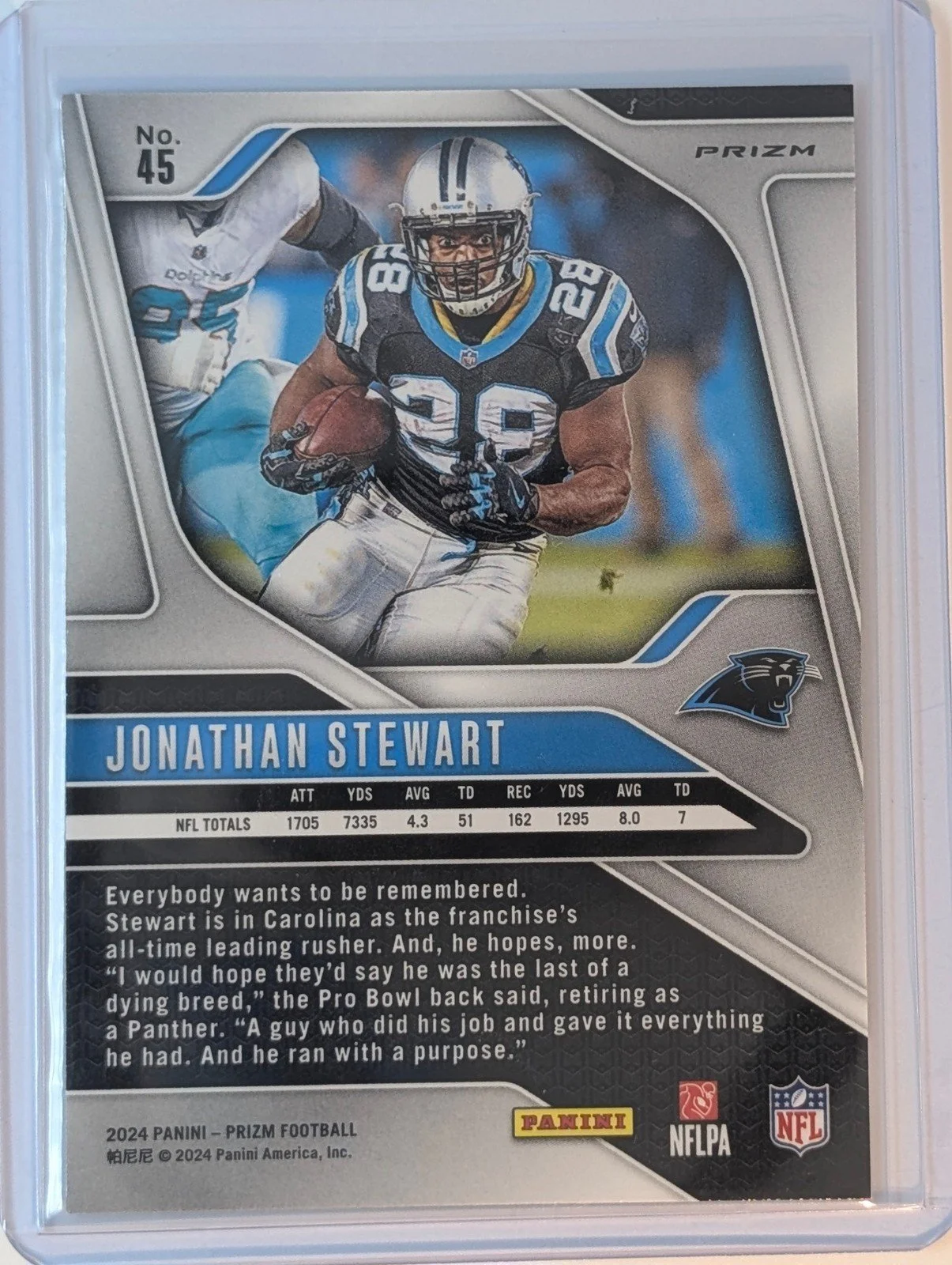 Back of 2024 Panini Prizm #45 Jonathan Stewart Green Wave