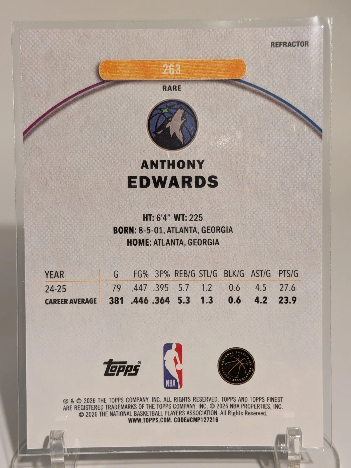 2025-26 Finest #263 Anthony Edwards Refractor RARE - photo 5