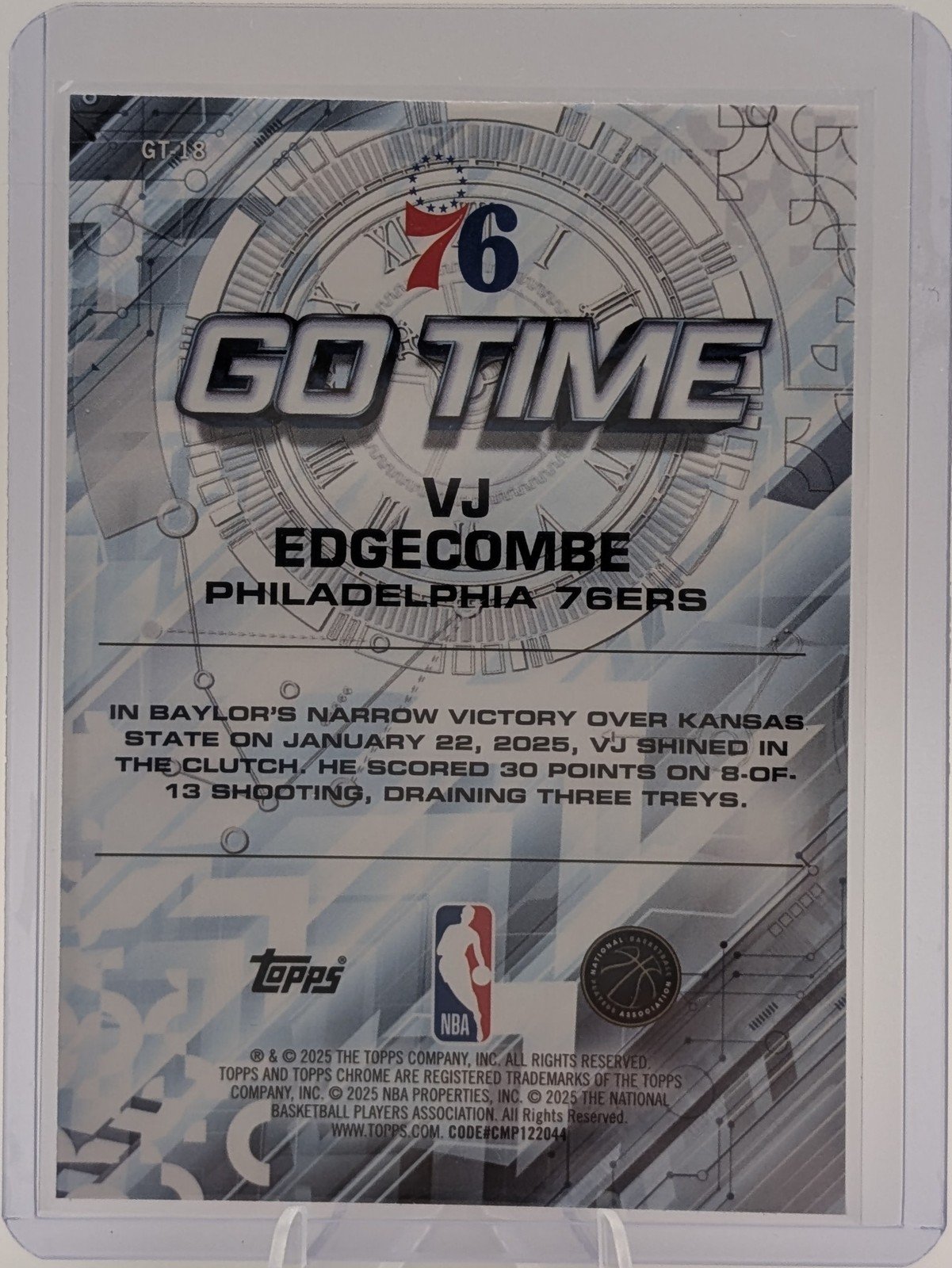 Back of 2025-26 Topps Chrome #GT-18 VJ Edgecombe Go Time