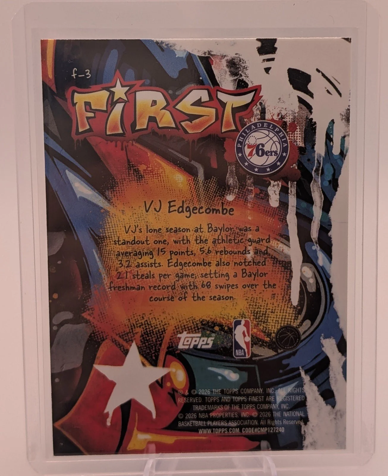Back of 2025-26 Finest #F-3 VJ Edgecombe First