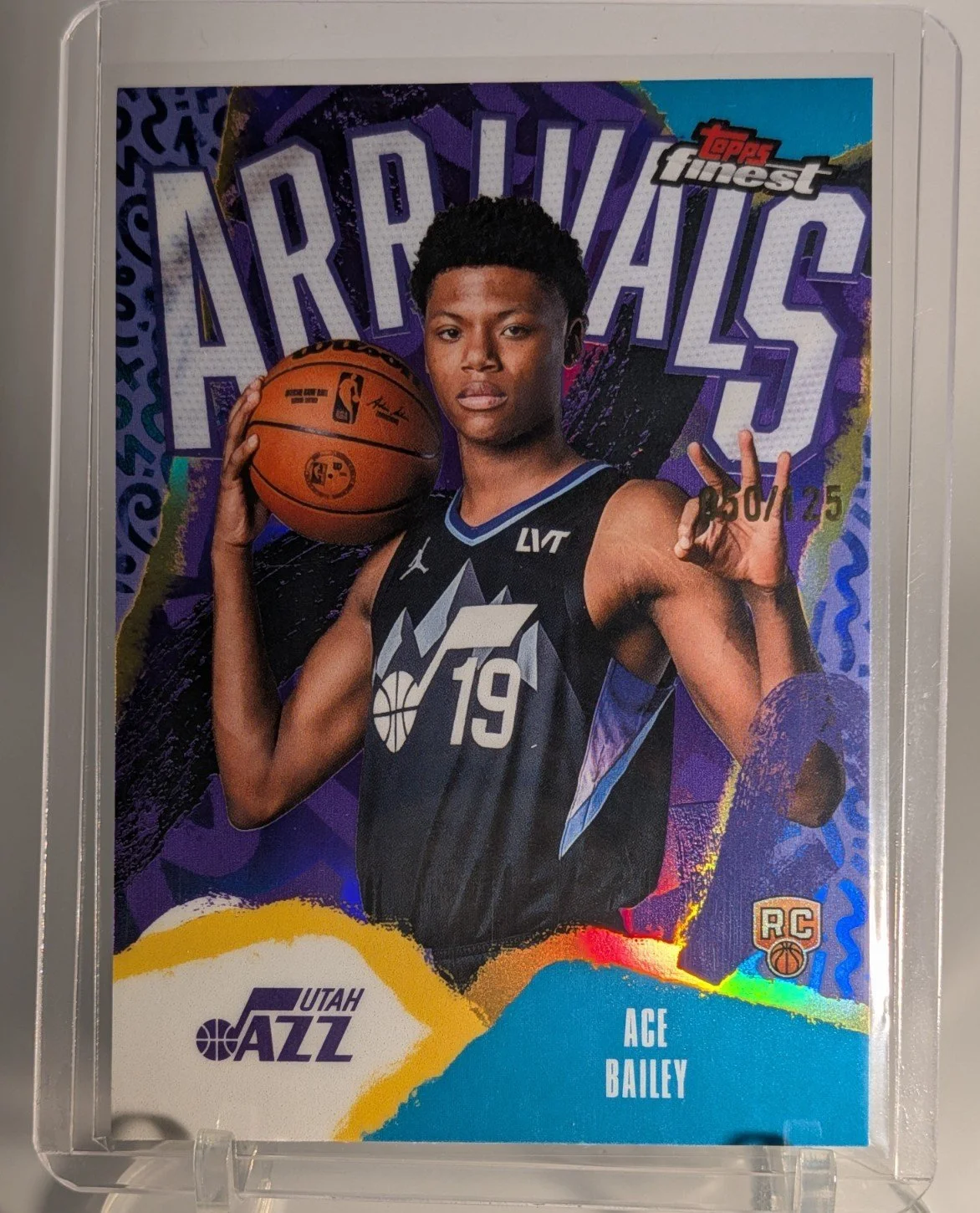 Front of 2025-26 Finest #A-5 Ace Bailey Arrivals Purple Refractor #/125