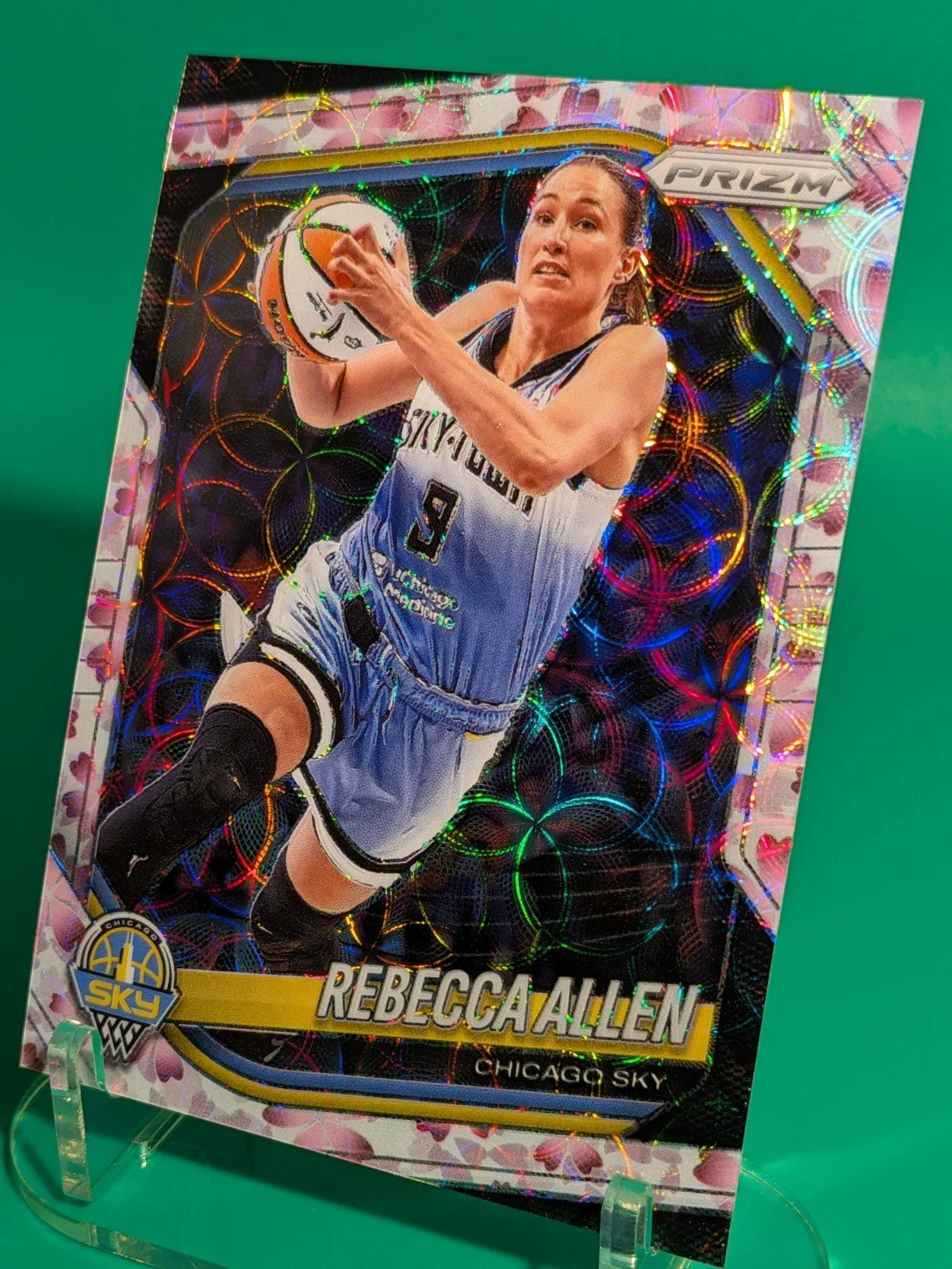 Front of 2025 Panini Prizm WNBA #67 Rebecca Allen Cherry Blossoms Prizms FOTL #/20