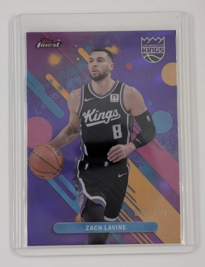 Front of 2025-26 Topps Finest #86 Zach Lavine Purple Refractor /250