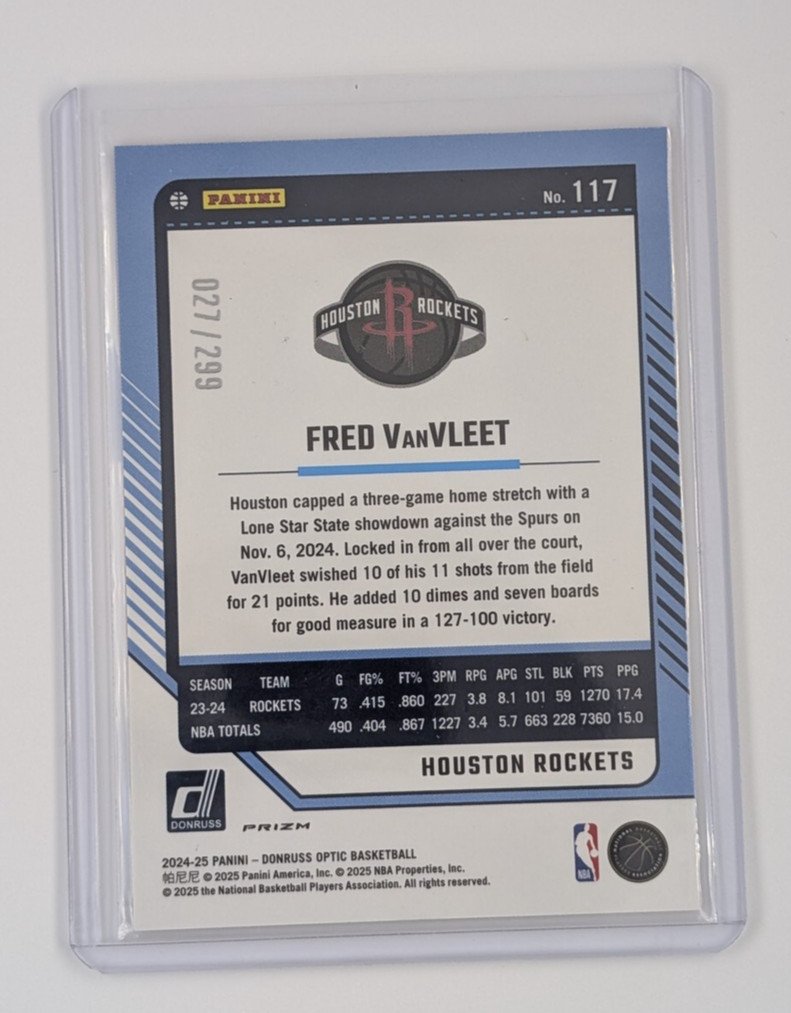Back of 2024-25 Donruss Optic #117 Fred VanVleet Hyper Orange /299