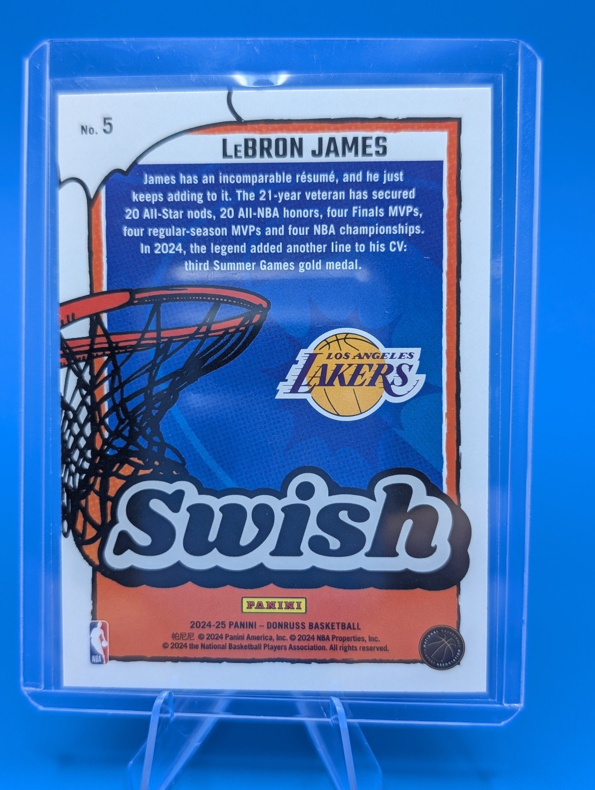 Back of 2024-25 Donruss #5 LeBron James Swish