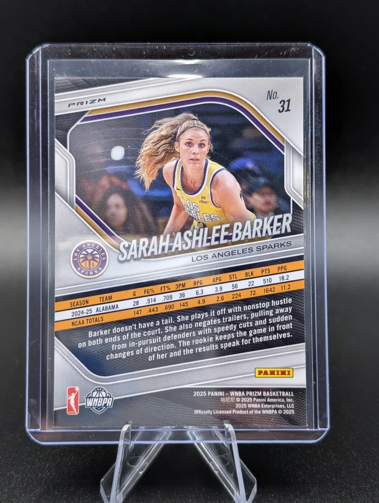 Back of 2025 Panini Prizm WNBA #31 Sarah Ashlee Barker Ice Prizms
