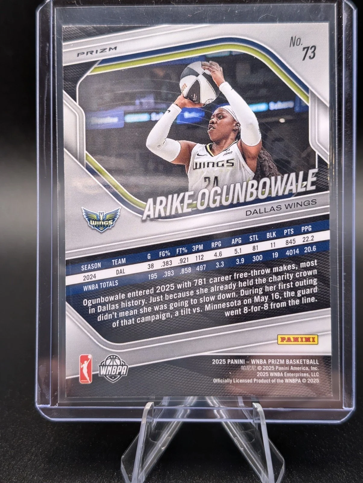 Back of 2025 Panini Prizm WNBA #73 Arike Ogunbowale Ice Prizms