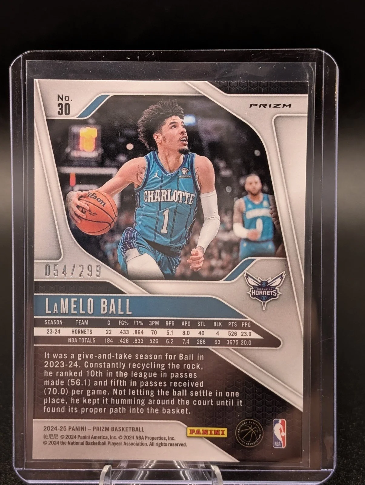 Back of 2024-25 Panini Prizm #30 LaMelo Ball Prizms Red Seismic #/299