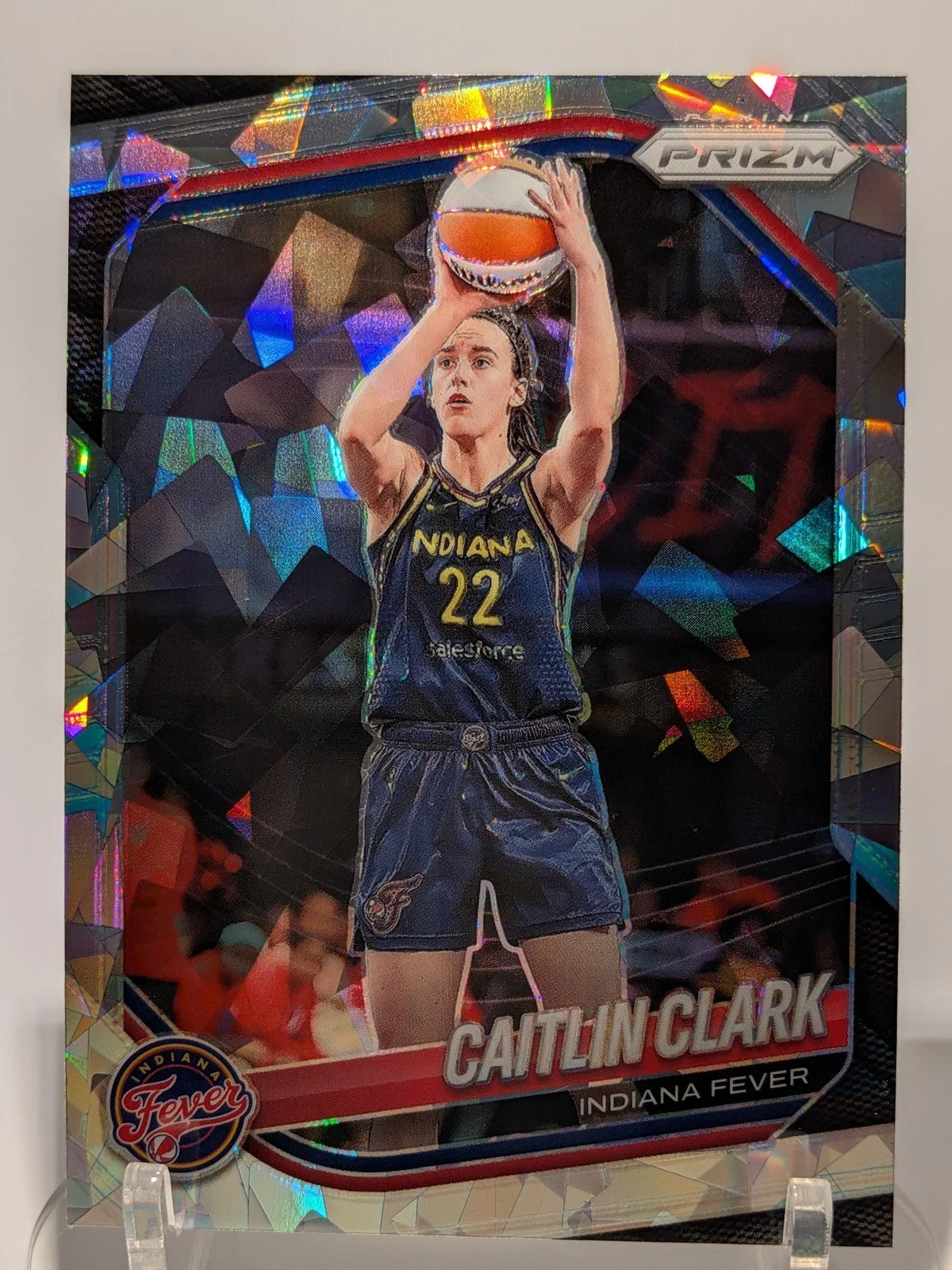 Front of 2025 Panini Prizm WNBA #22 Caitlin Clark Ice Prizms