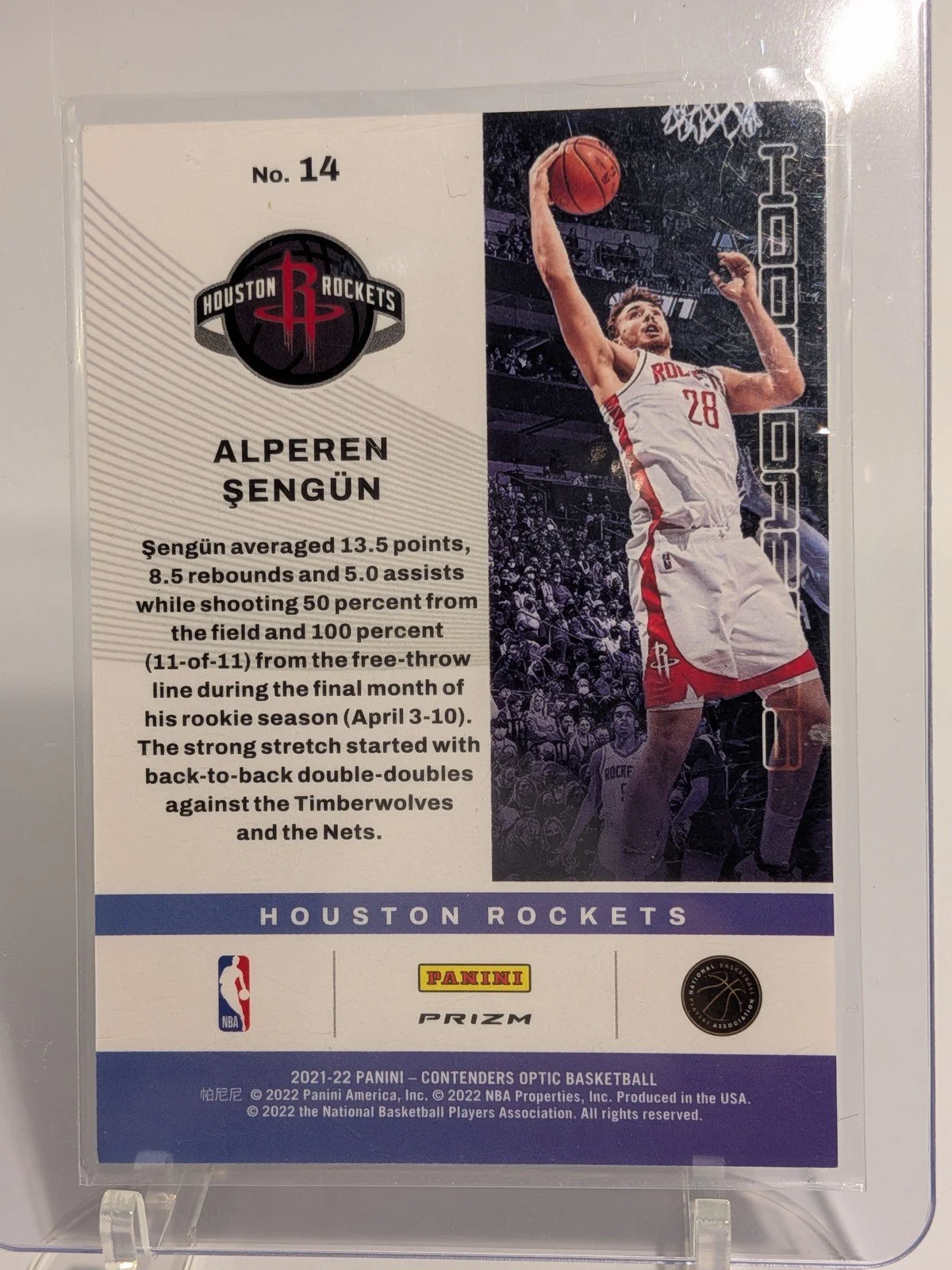 Back of 2021-22 Panini Contenders Optic #14 Alperen Sengun Hoop Dreams Red Cracked Ice