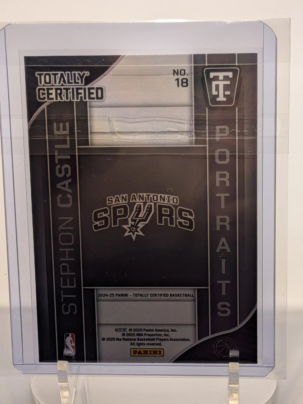 Back of 2024-25 Panini Totally Certified #18 Stephon Castle Portraits RC