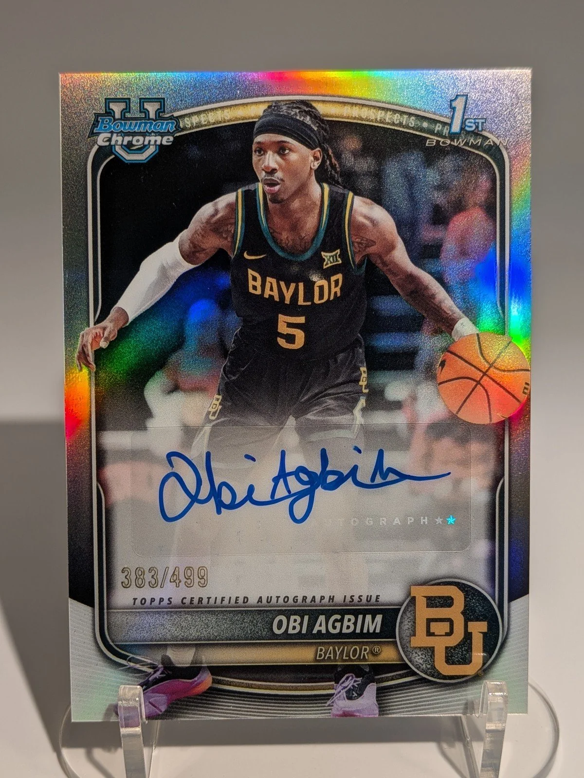 Front of 2025-26 Bowman #CPA-OA Obi Agbim Chrome Prospect Autographs Refractor #/499
