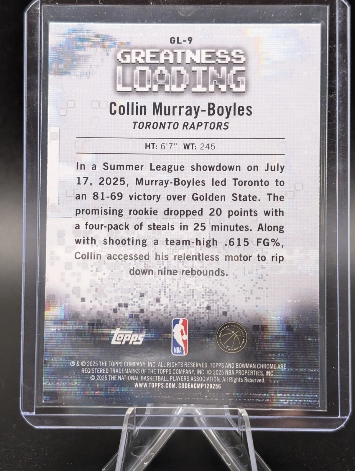Back of 2025-26 Bowman #GL-9 Collin Murray-Boyles Greatness Loading