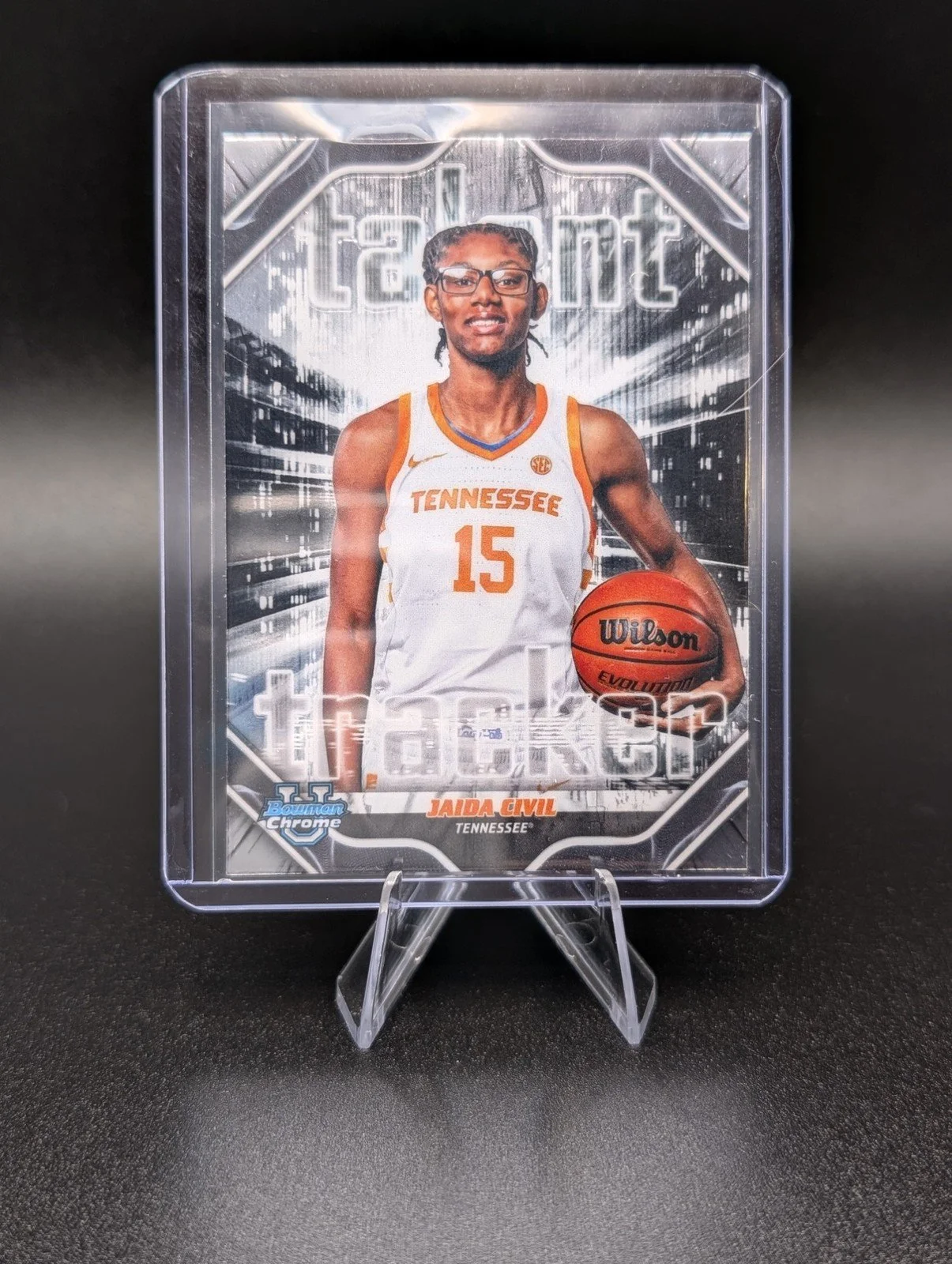 Front of 2025-26 Bowman #TT-23 Jaida Civil Talent Tracker