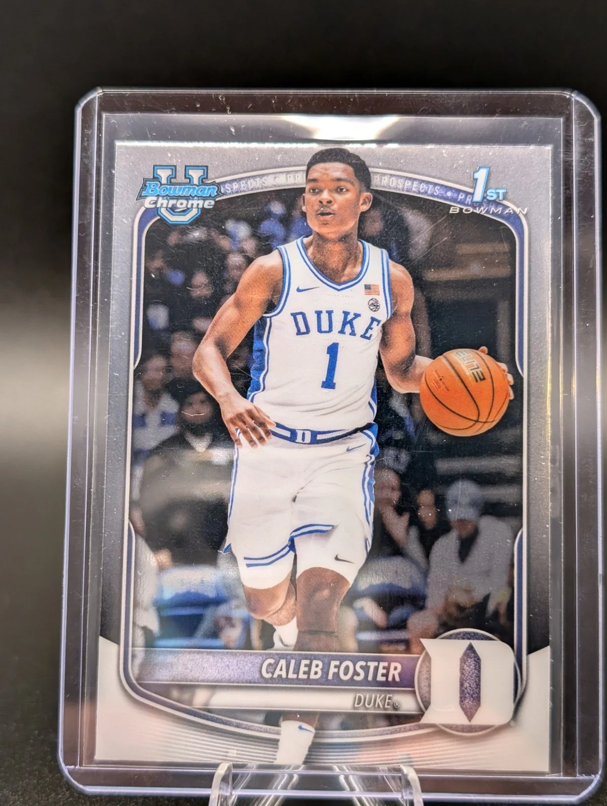 Front of 2025-26 Bowman #BCP-100 Caleb Foster Chrome Prospects