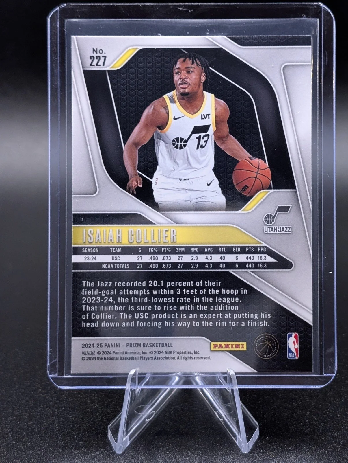 Back of 2024-25 Panini Prizm #227 Isaiah Collier