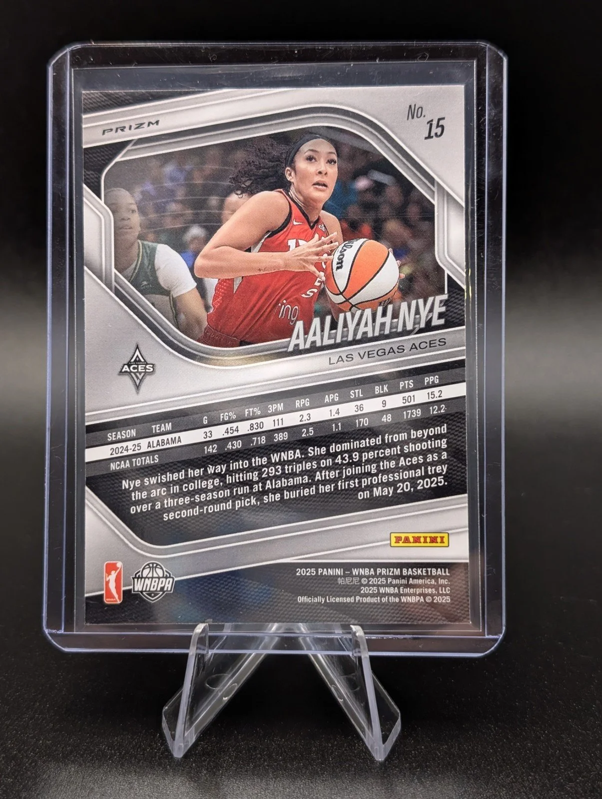 Back of 2025 Panini Prizm WNBA #15 Aaliyah Nye Ice Prizms