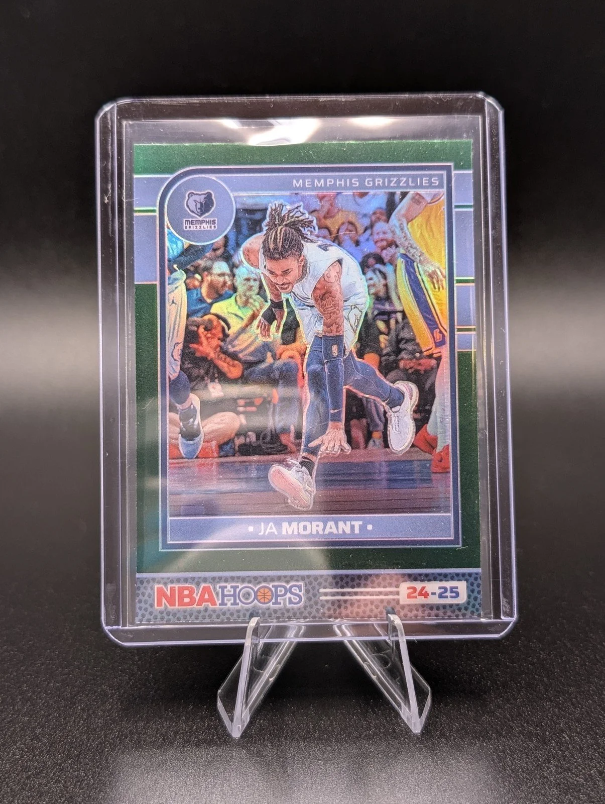 Front of 2024-25 Hoops #168 Ja Morant Premium Prizms Green