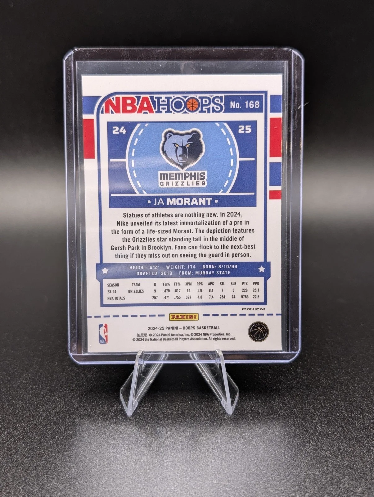 Back of 2024-25 Hoops #168 Ja Morant Premium Prizms Green