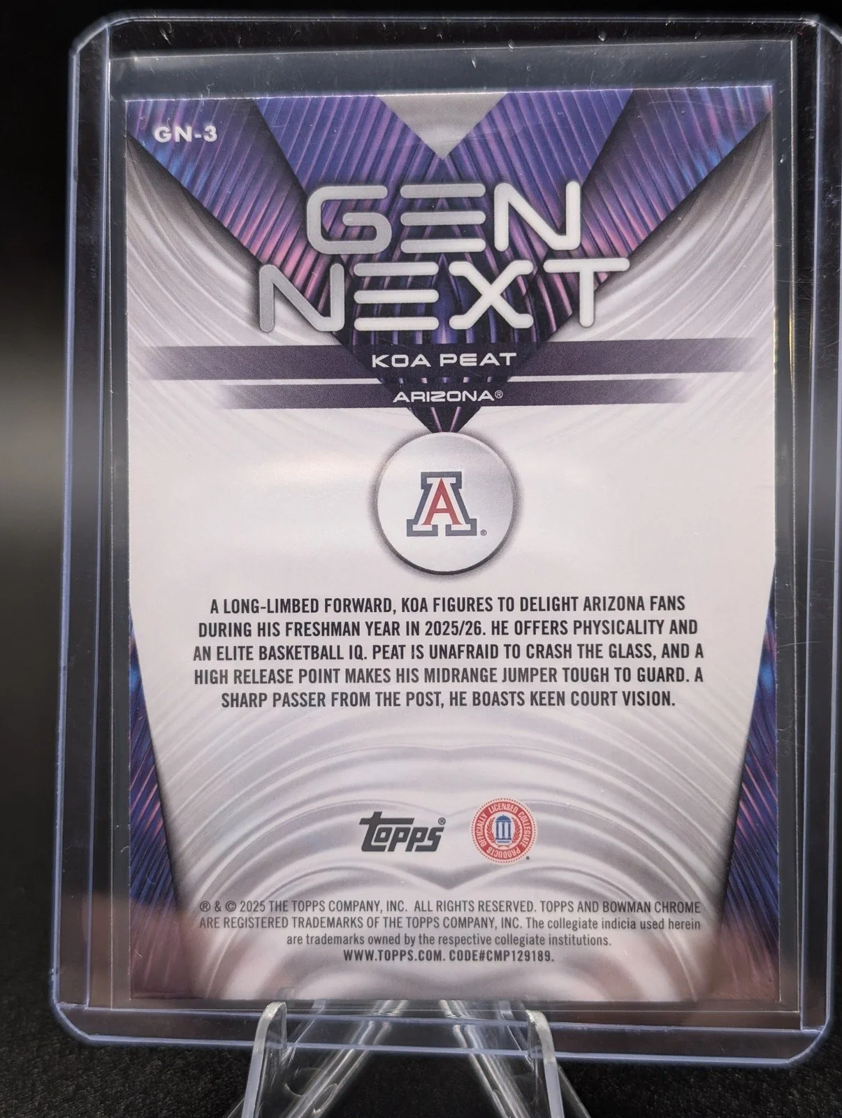 Back of 2025-26 Bowman #GN-3 Koa Peat Gen Next