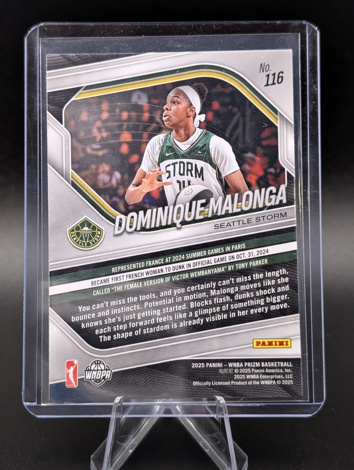 Back of 2025 Panini Prizm WNBA #116 Dominique Malonga