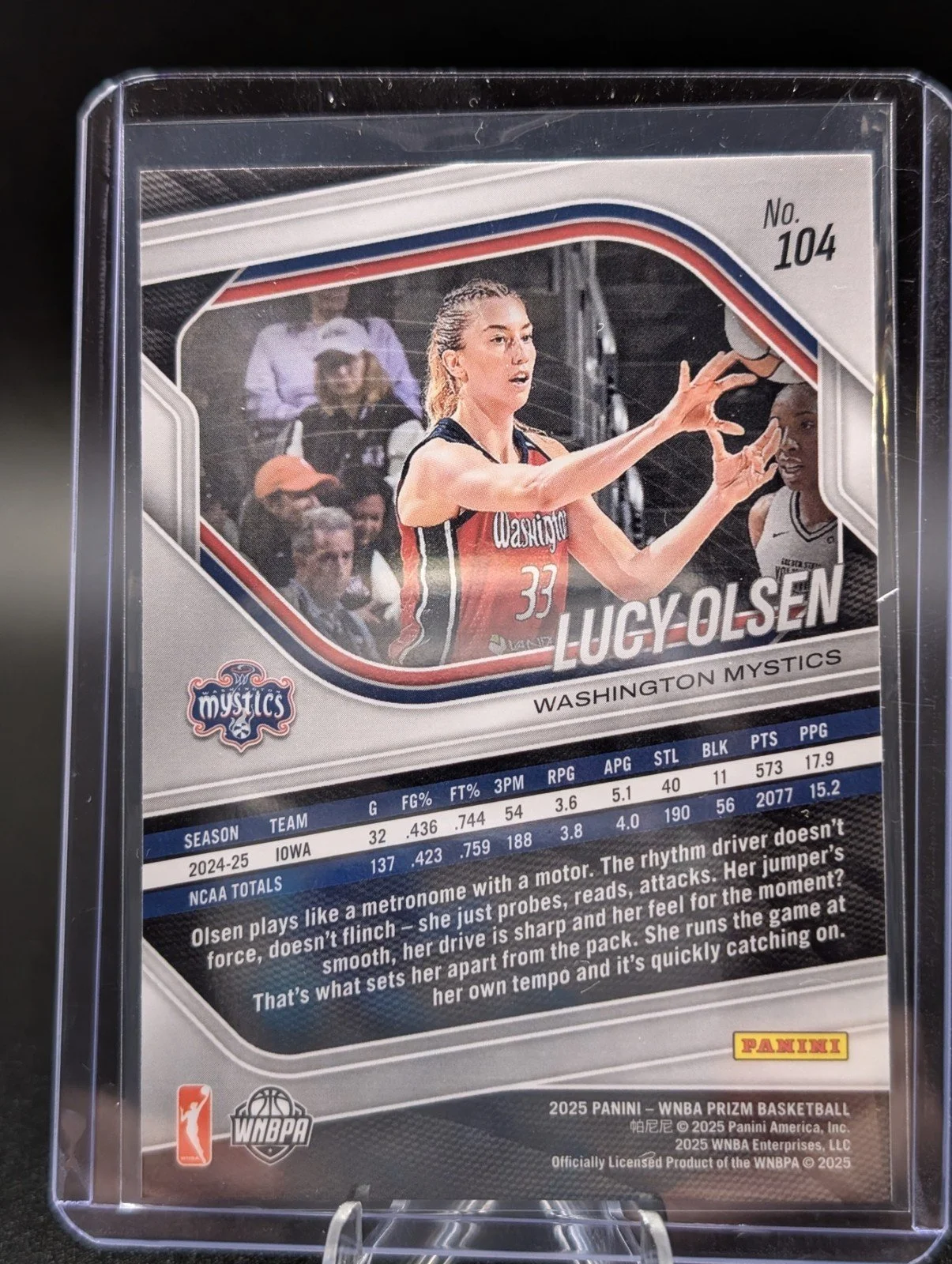 Back of 2025 Panini Prizm WNBA #104 Lucy Olsen
