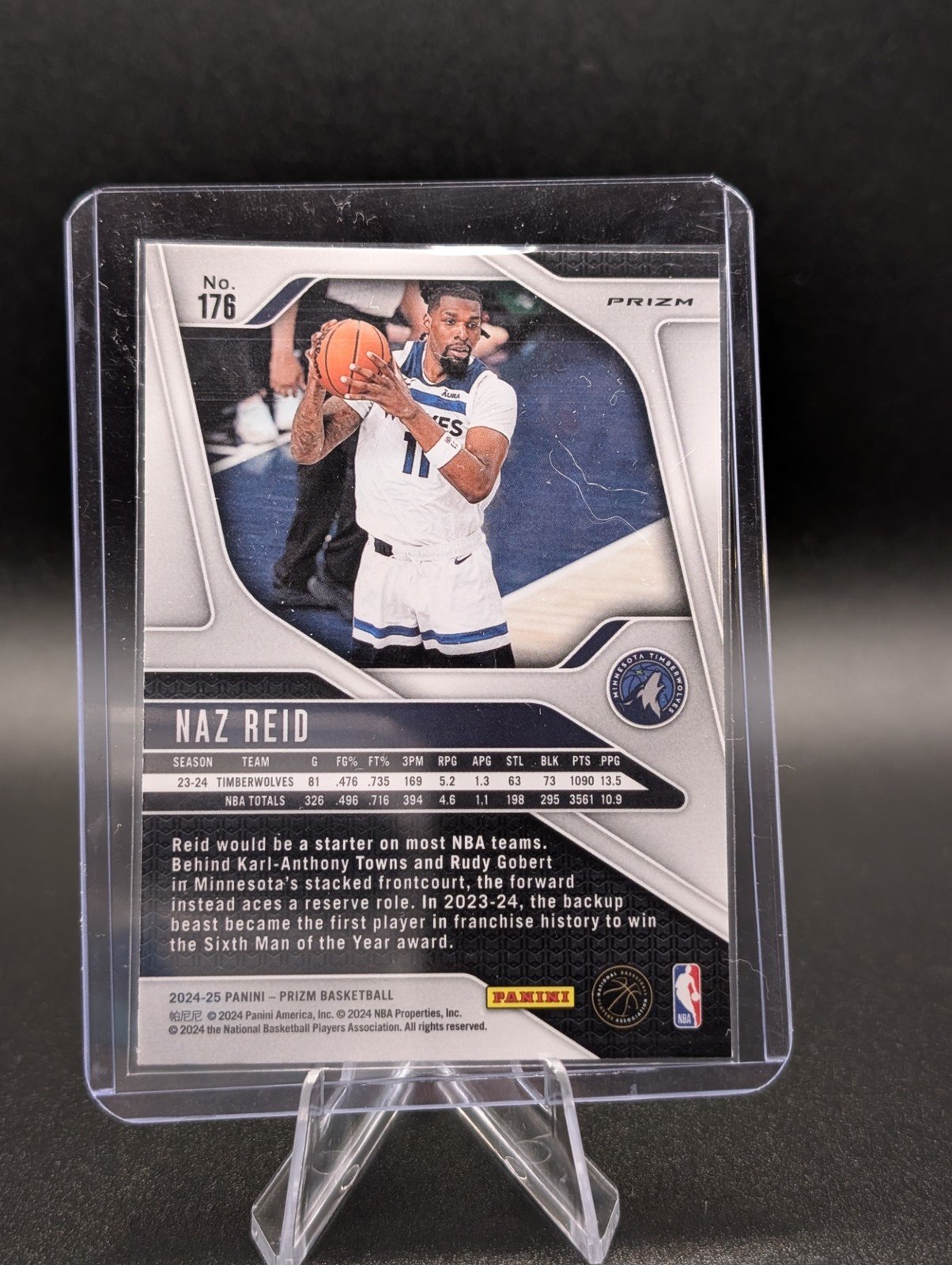 Back of 2024-25 Panini Prizm #176 Naz Reid Prizms Green
