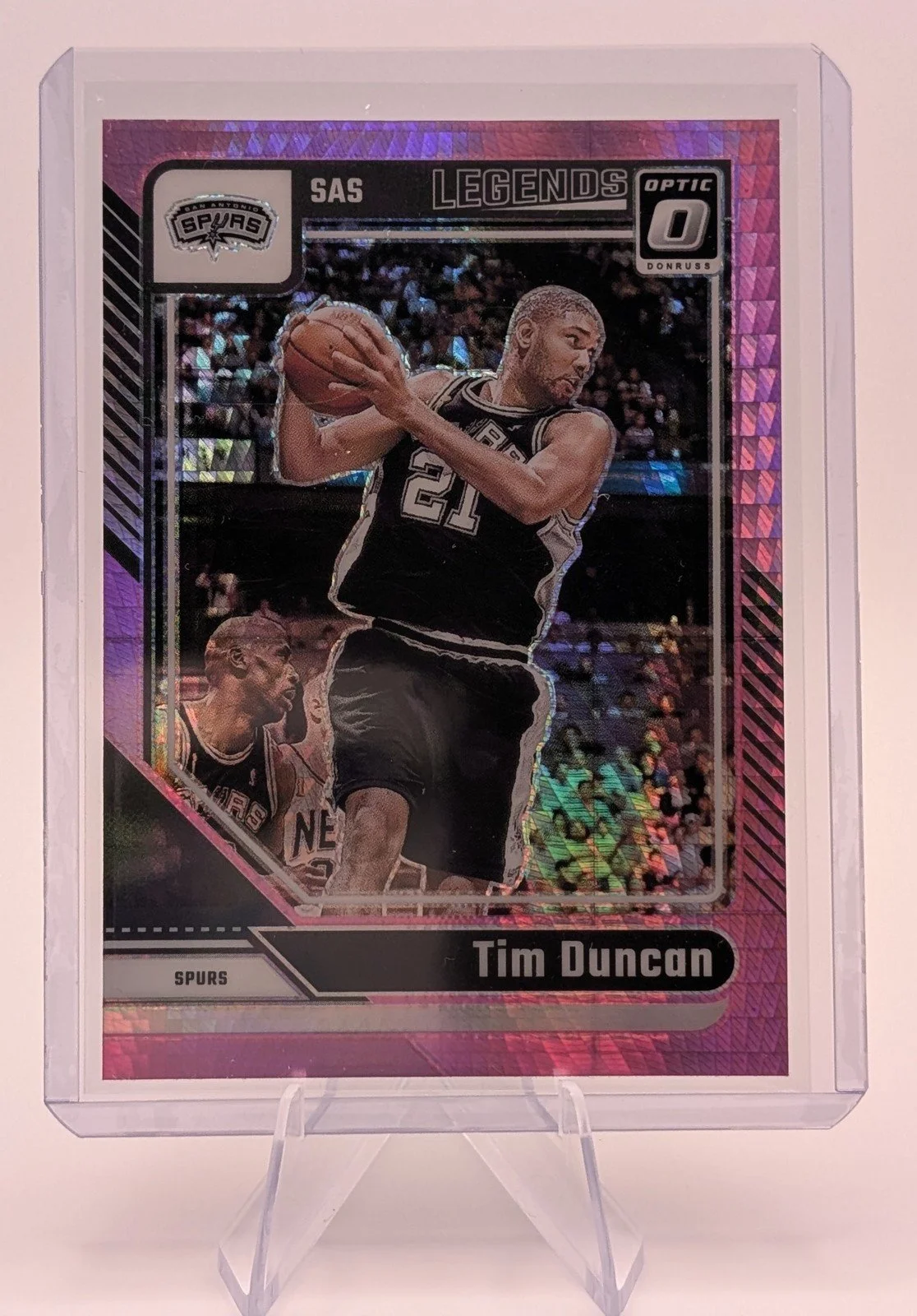 Front of 2024-25 Donruss Optic #248 Tim Duncan Hyper Pink