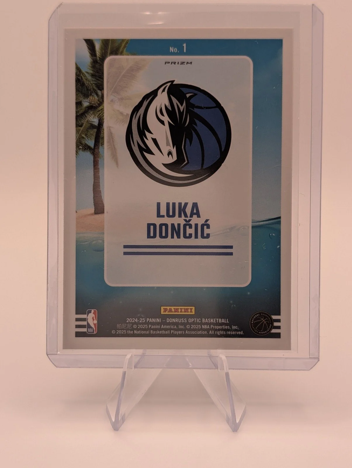 Back of 2024-25 Donruss Optic #1 Luka Doncic Splash! Purple
