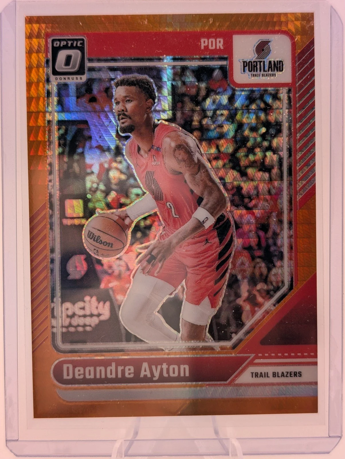 Front of 2024-25 Donruss Optic #37 Deandre Ayton Hyper Orange #/299