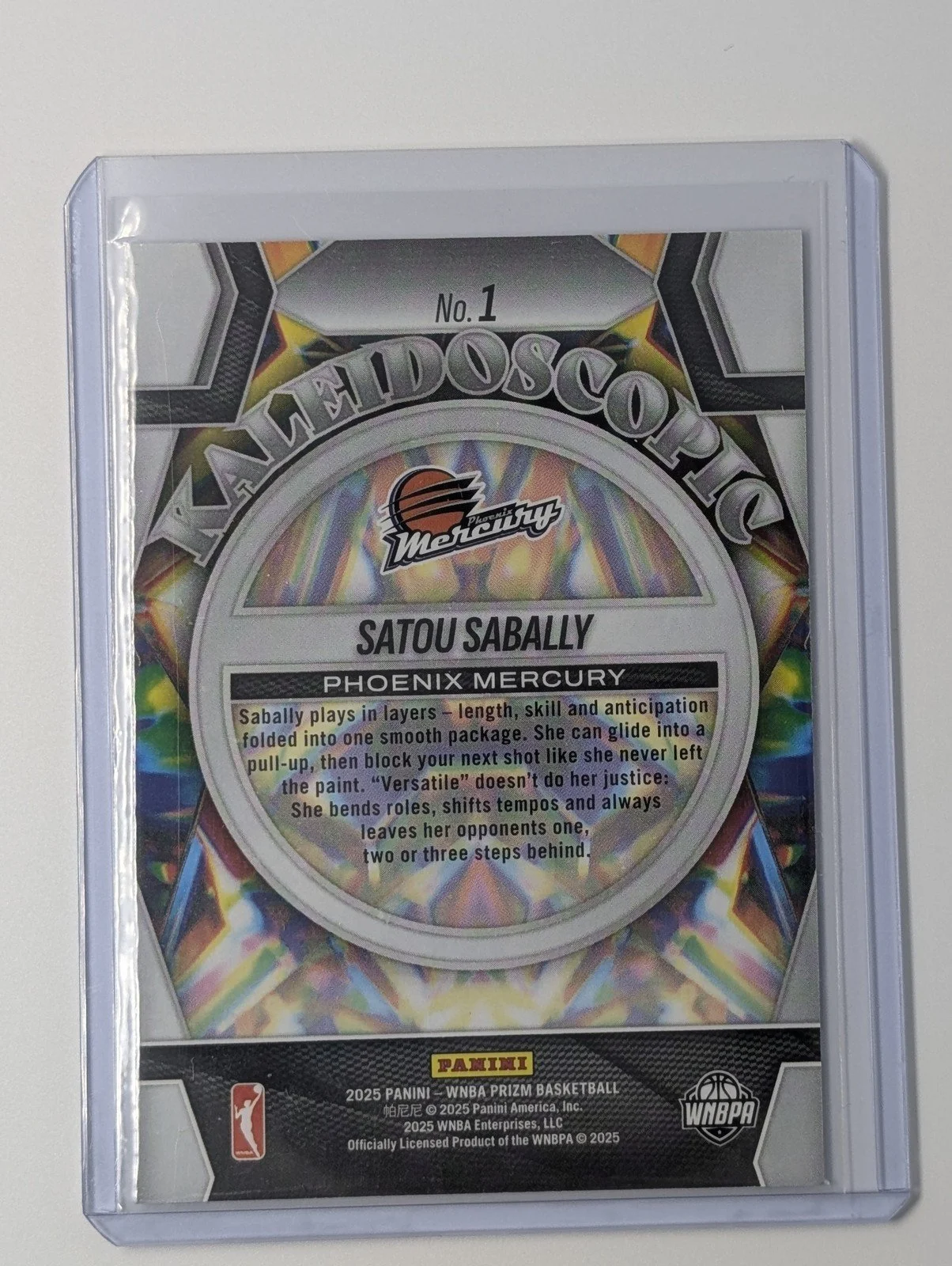 Back of 2025 Panini Prizm WNBA #1 Satou Sabally Kaleidoscopic