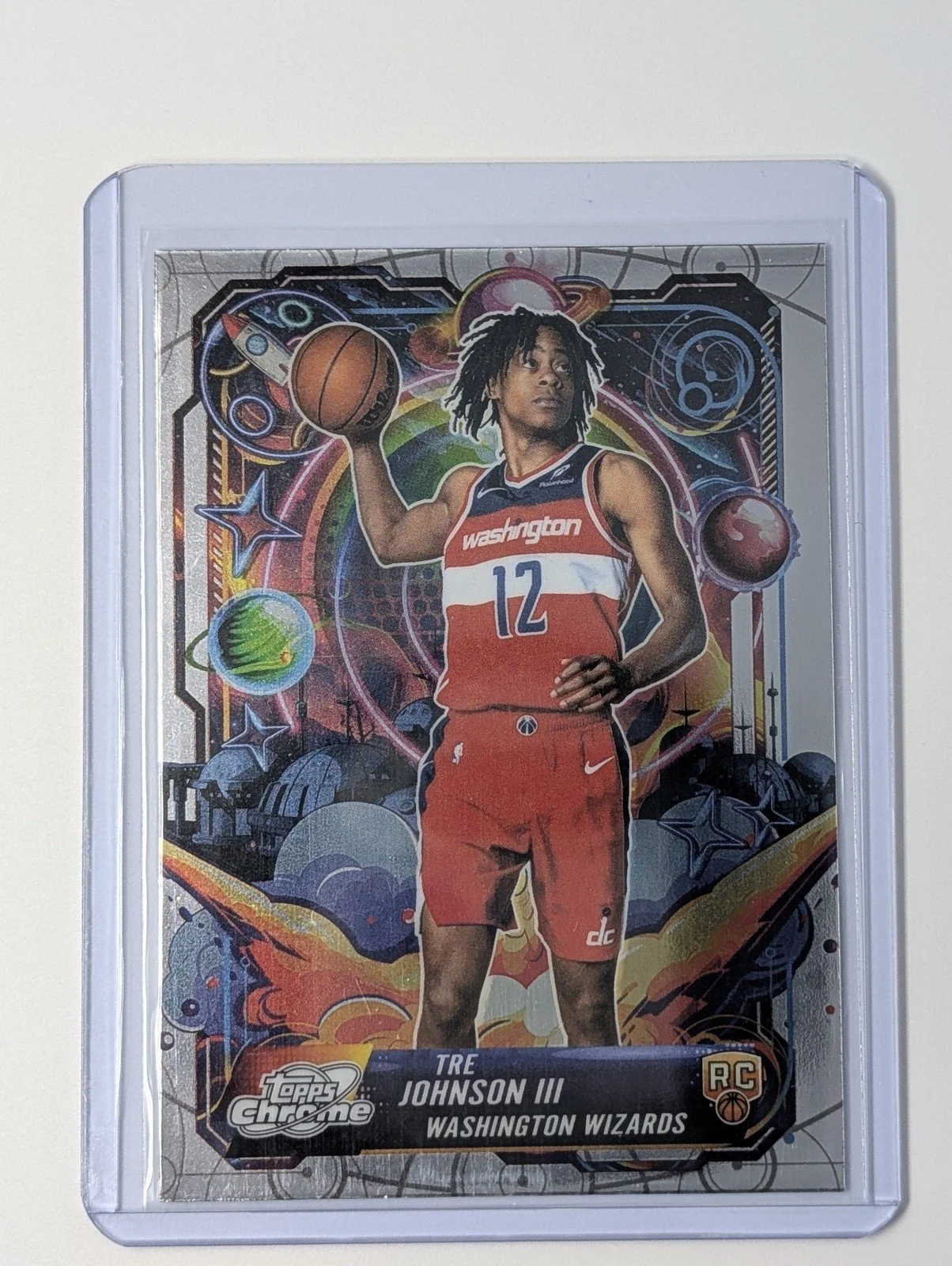 Front of 2025-26 Topps Chrome Cosmic #PRP-21 Tre Johnson III Rookie RC