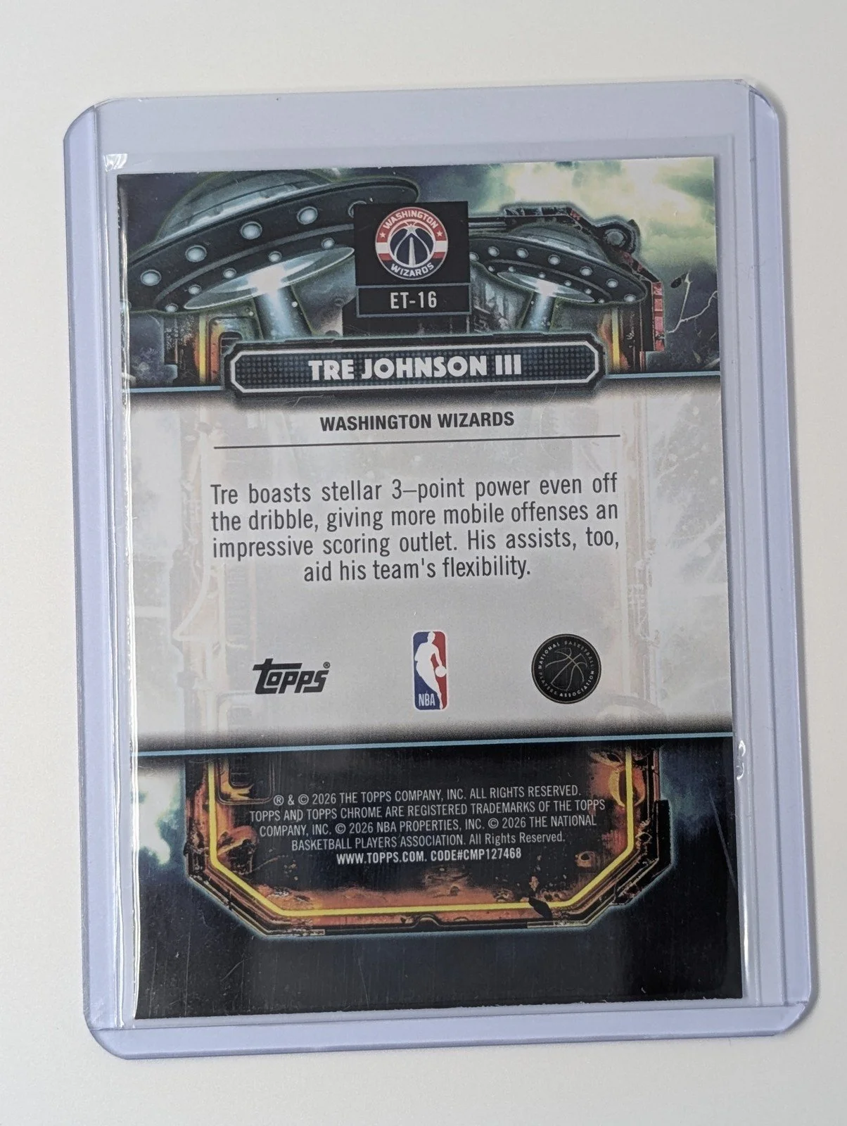 Back of 2025-26 Topps Chrome Cosmic #115 Tre Johnson III ET-16 Rookie RC