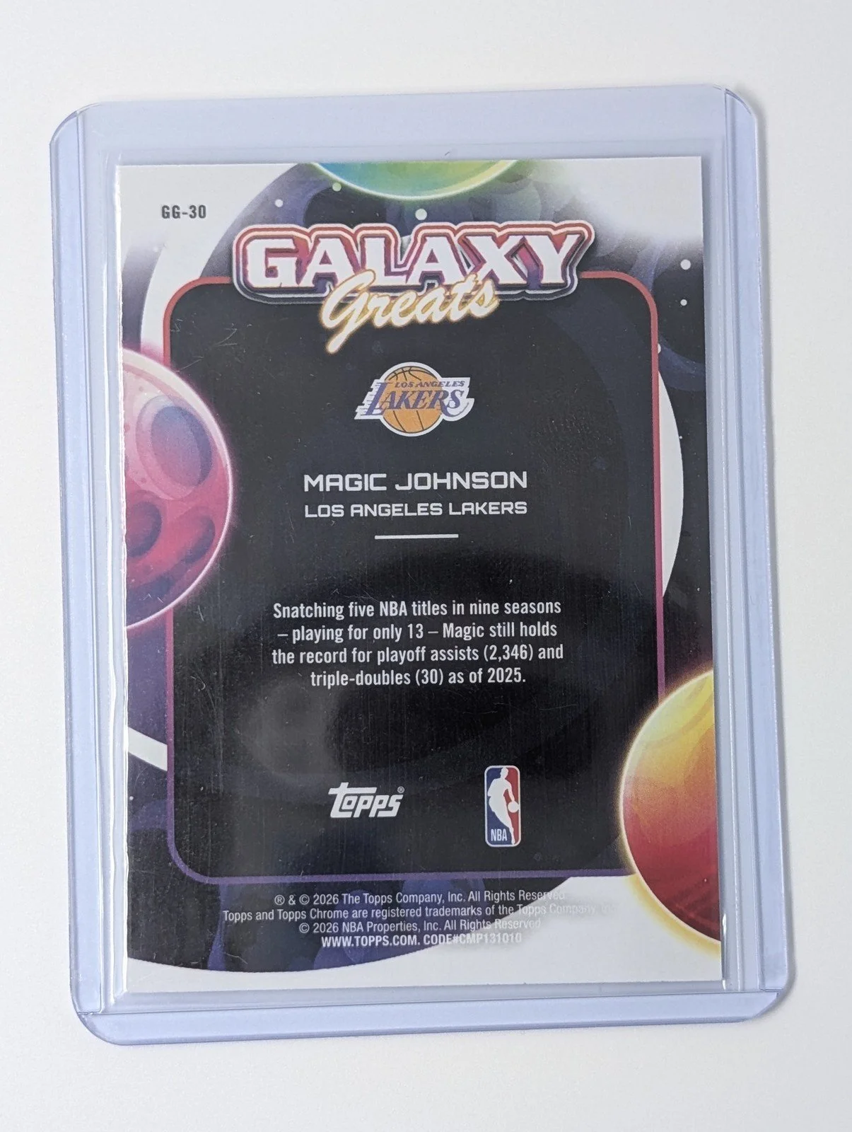 Back of 2025-26 Topps Cosmic Chrome #GG-30 Galaxy Great Magic Johnson