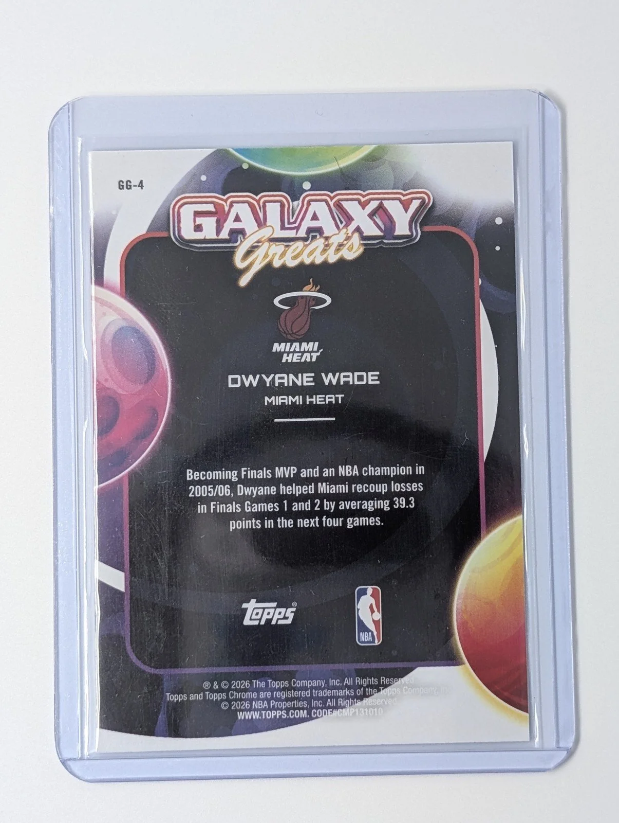 Back of 2025-26 Topps Chrome Cosmic GG-4 Dwyane Wade Galaxy Great