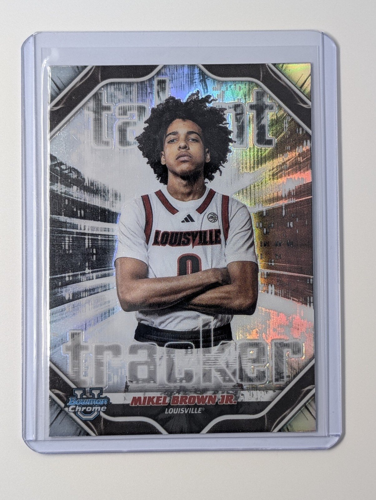 Front of 2025-26 Bowman #TT-11 Mikel Brown Jr. Talent Tracker Refractor