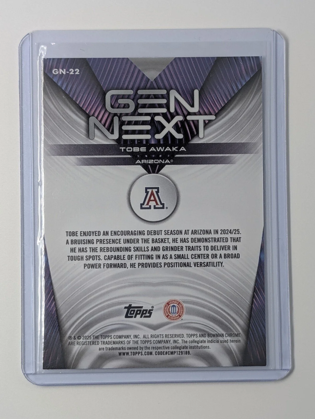 Back of 2025-26 Bowman #GN-22 Tobe Awaka Gen Next