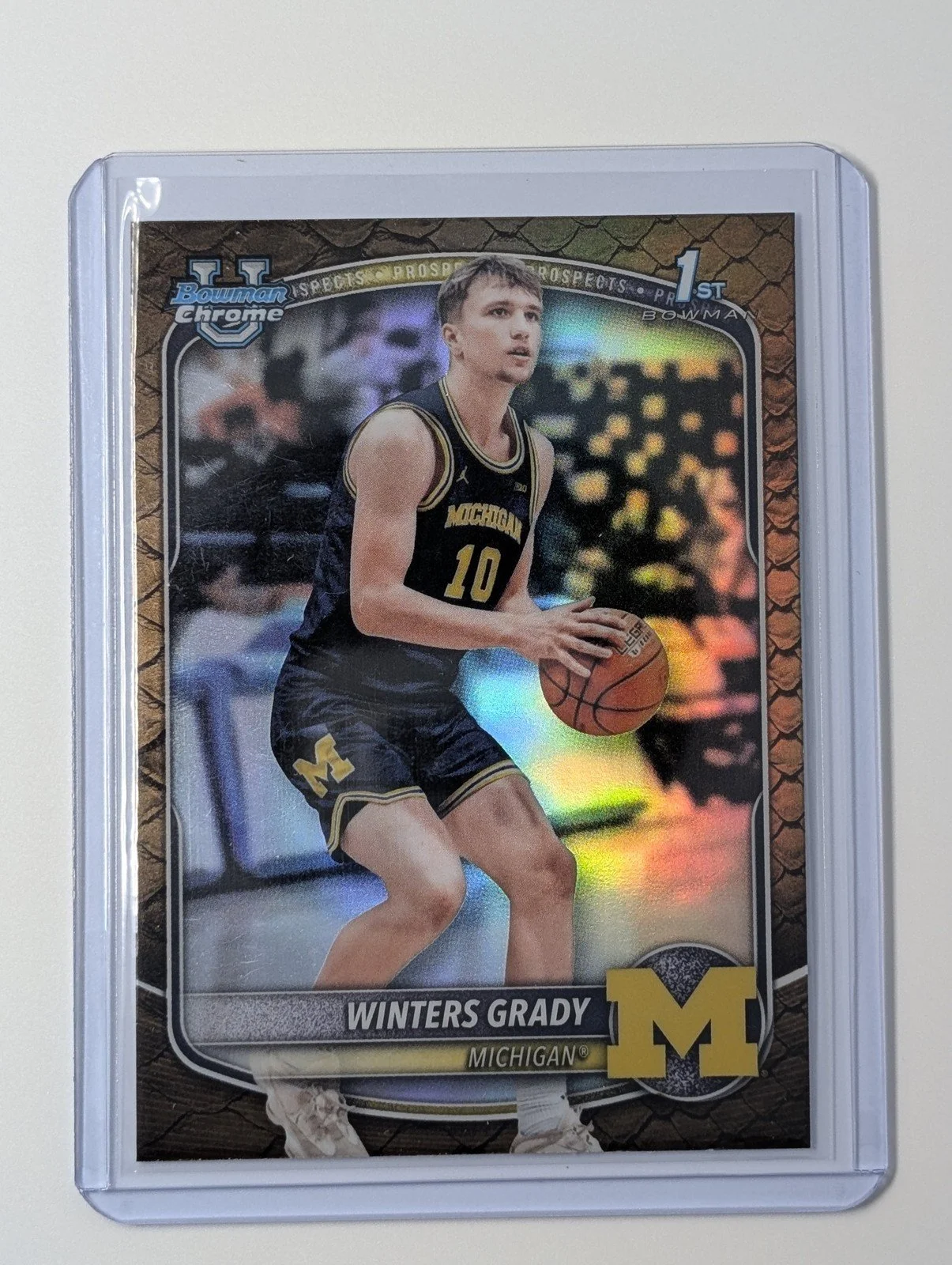Front of 2025-26 Bowman #BCP-67 Winters Grady Chrome Prospects Reptilian Refractor