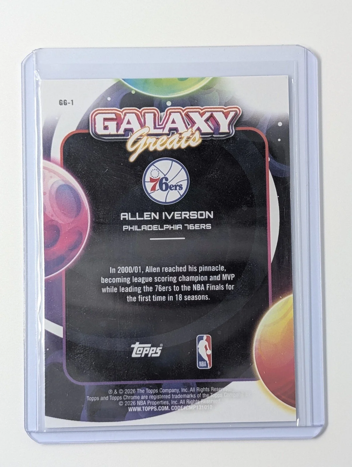 Back of 2025-26 Allen Iverson Topps Cosmic Chrome Galaxy Greats GG-1