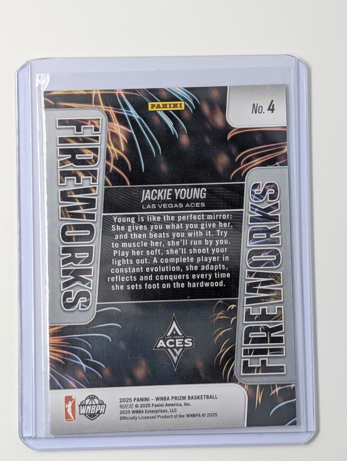 Back of 2025 Panini Prizm WNBA #4 Jackie Young Fireworks