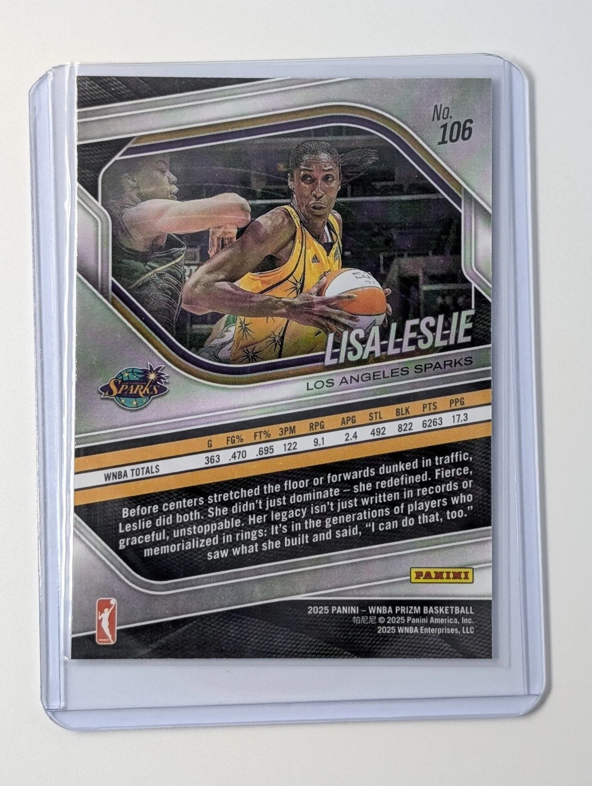 Back of 2025 Panini Prizm WNBA #106 Lisa Leslie