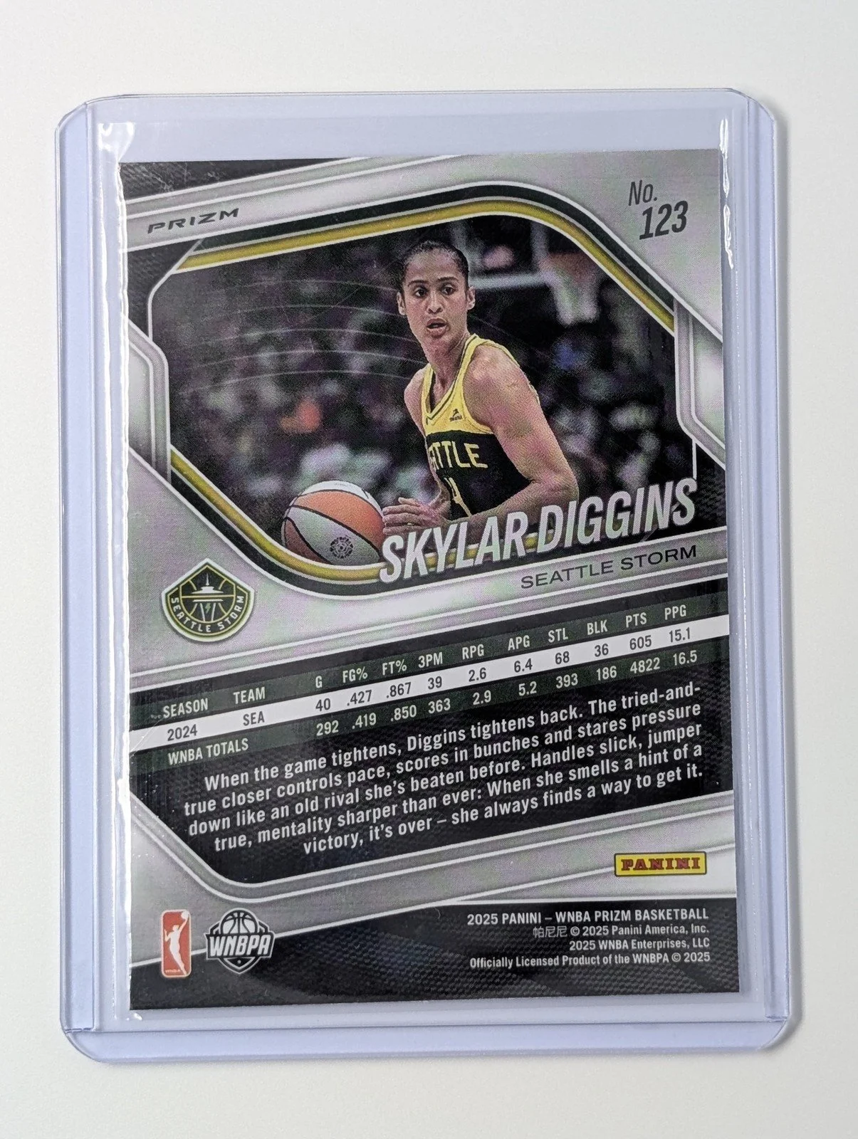 Back of 2025 Panini Prizm WNBA #123 Skylar Diggins Blue Velocity Prizms