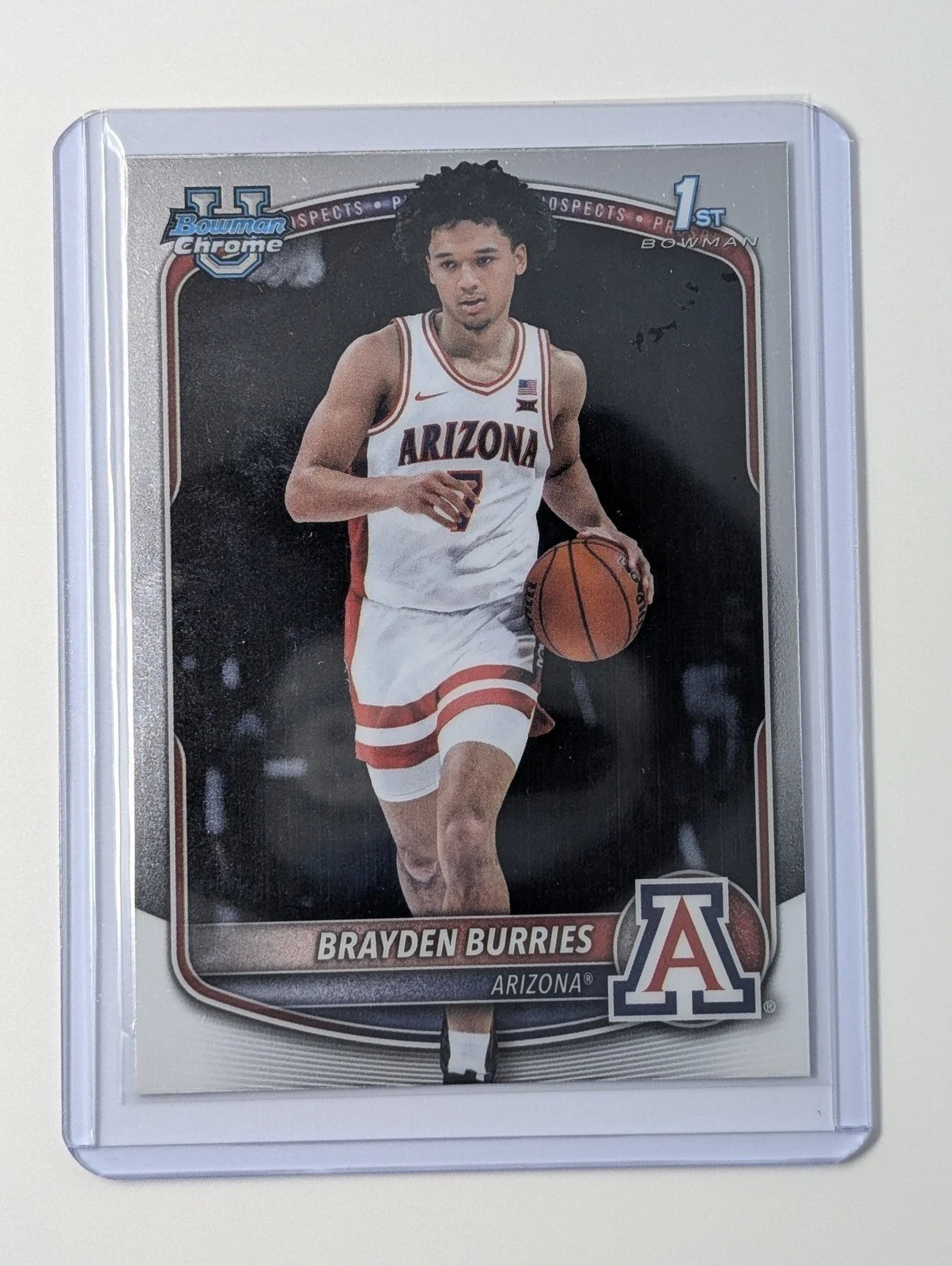 Front of 2025-26 Bowman #BCP-51 Brayden Burries Chrome Prospects
