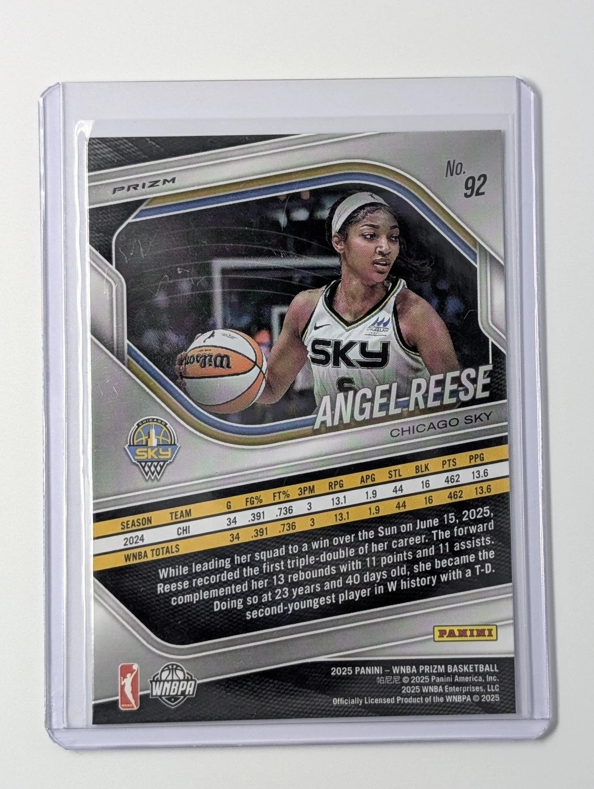Back of 2025 Panini Prizm WNBA #92 Angel Reese Prizm