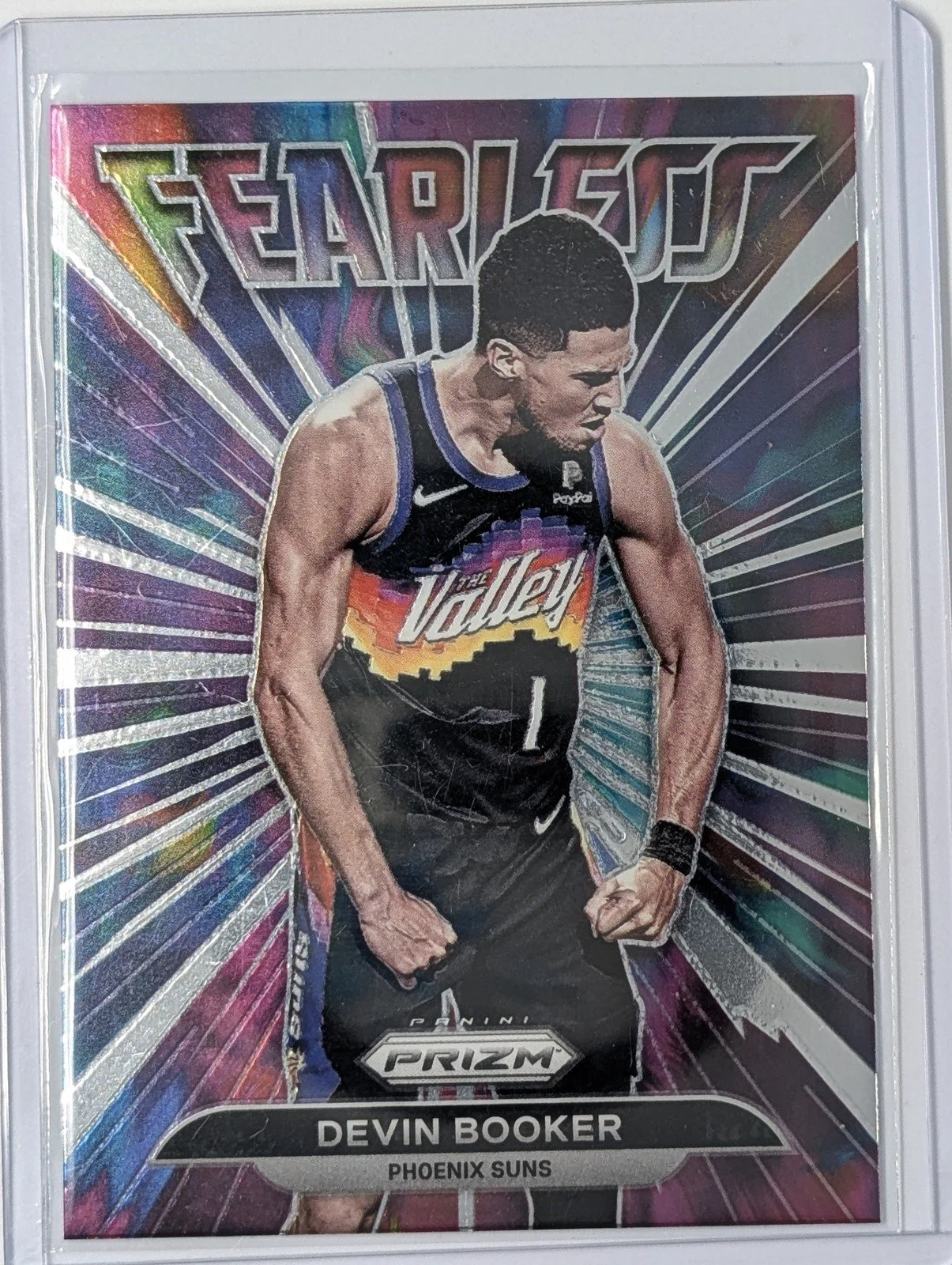 Front of 2021-22 Panini Prizm #12 Devin Booker Fearless