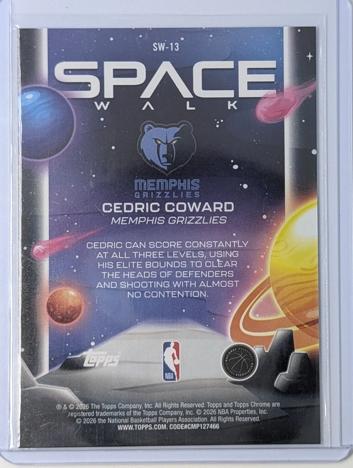 Back of 2025-26 Cedric Coward Topps Chrome  #SW-13 Space Walk